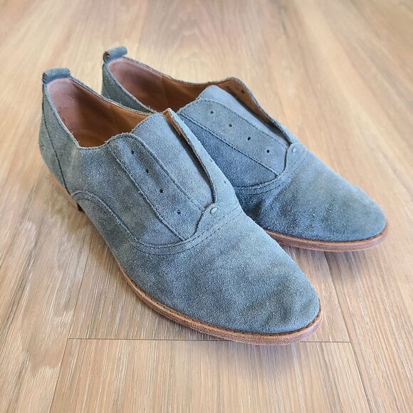 Frye Shoes Oxford Women's Grace CVO Suede Sea Pine Blue Size 9M Slip On Laceless - Picture 1 of 13